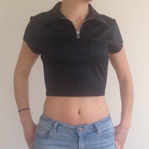 La Senza - Black Collared Crop Top With 3/4 Zip